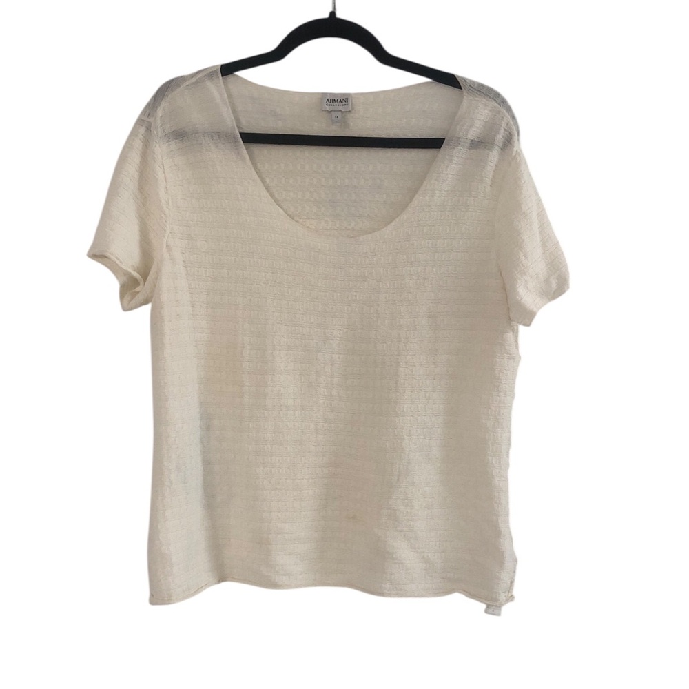 Armani Collezioni Top Womens 14 Cream White Short Sleeve Stretch